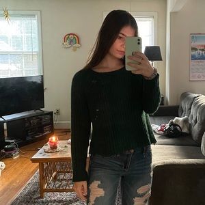 american eagle cropped green sweater